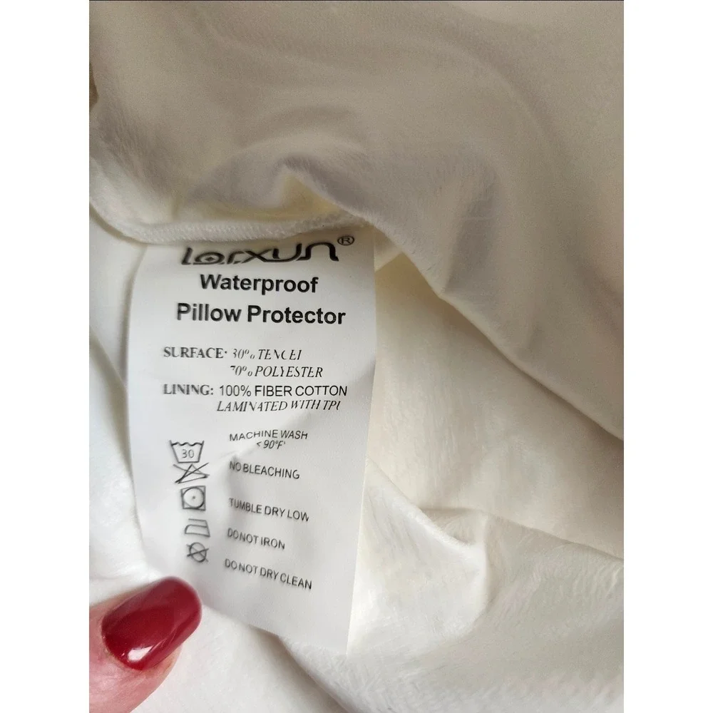 Lorxun Waterproof Pillow Protector White Tencel Polyester 19x29 Noiseless Soft